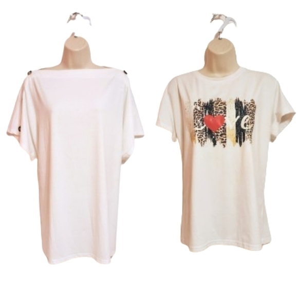 SHEIN Tops - Shein Love Graphic Tee Boat Neck Knit Top Bundle White Extra Large